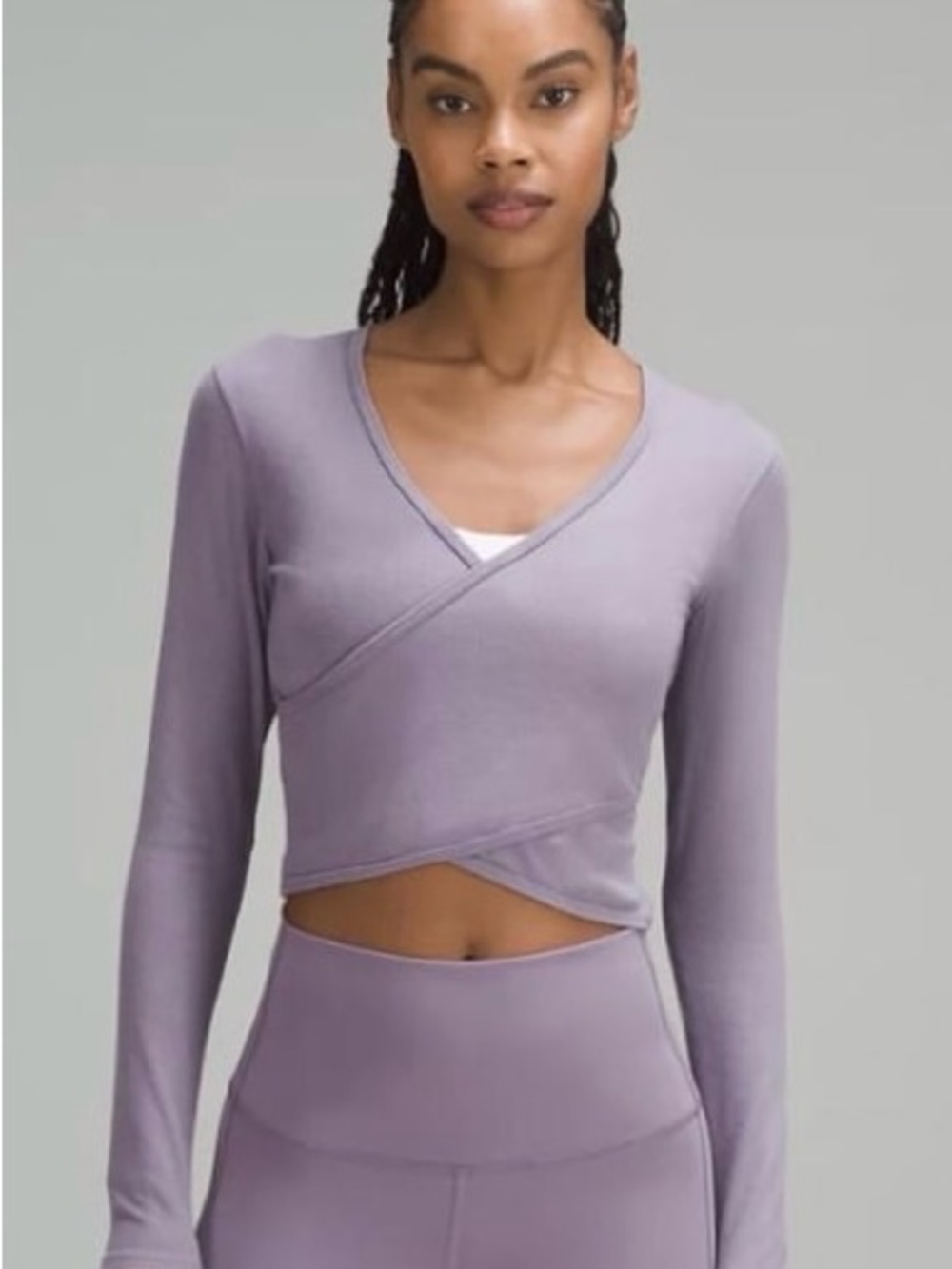 Wrap-Front Ribbed Long Sleeve Top